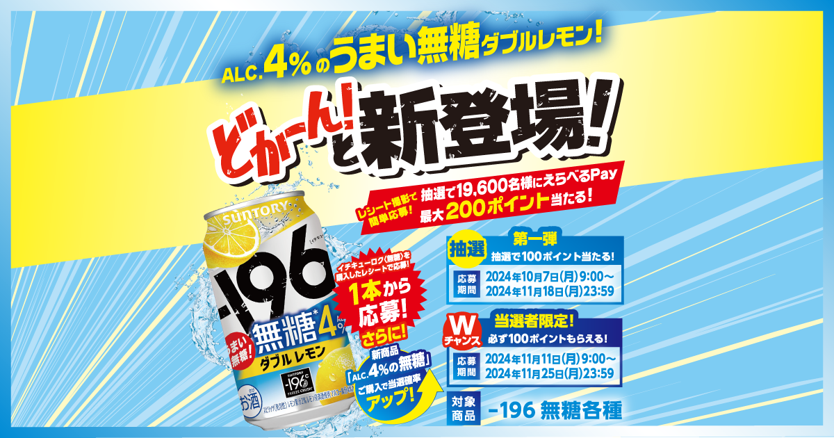 ALC.4%のうまい無糖ダブルレモン！どかーん！と新登場！キャンペーン | サントリー